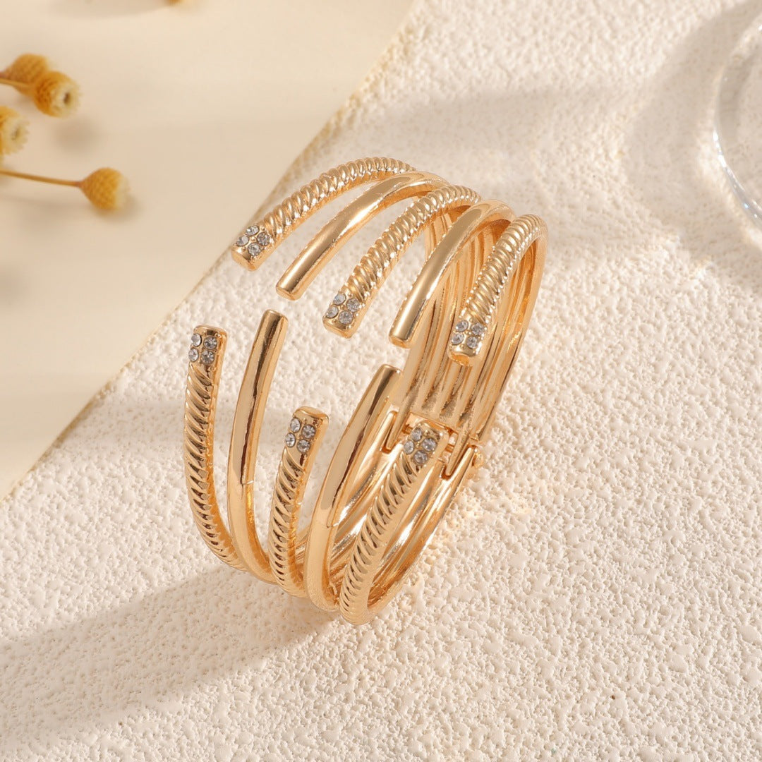 Women's Open Bangle with Modern, Layered Design Land Girl