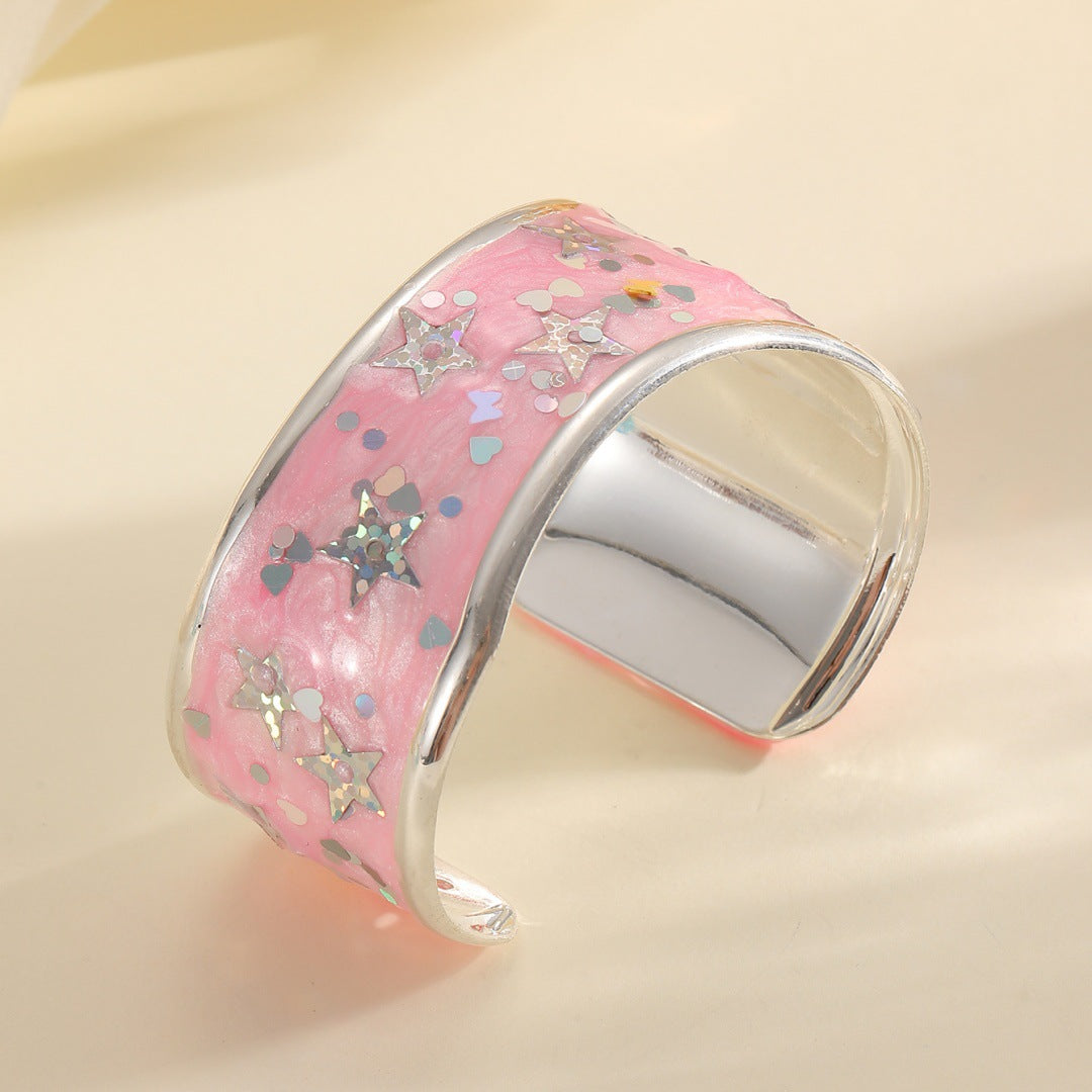 Women Open Bangle with Sparkling Star Motif Land Girl