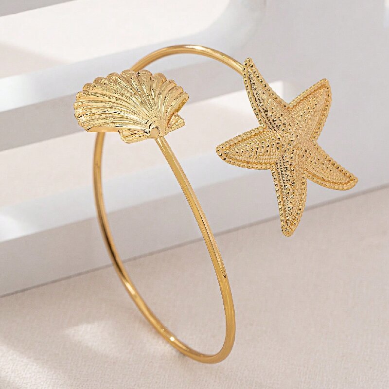 Women Open Bangle with Maritime Star and Shell Design Land Girl