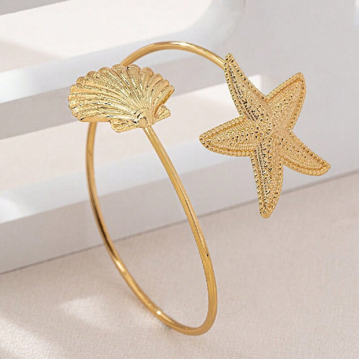 Women Open Bangle with Maritime Star and Shell Design Land Girl
