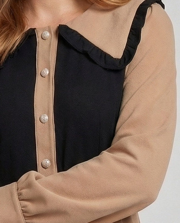 Women's Vintage Midi Dress with Ruffle Collar