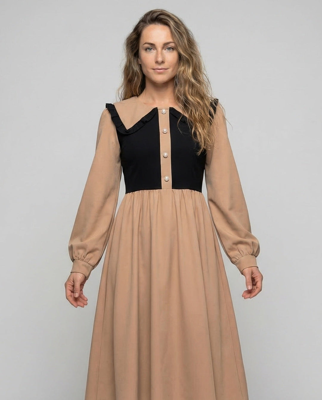 Women Midi Dress Ruffled Collar Empire